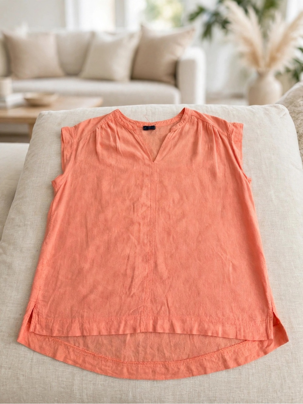 Splendid Coral Notch-Neck Cap Sleeve Blouse - Picture 2 of 8